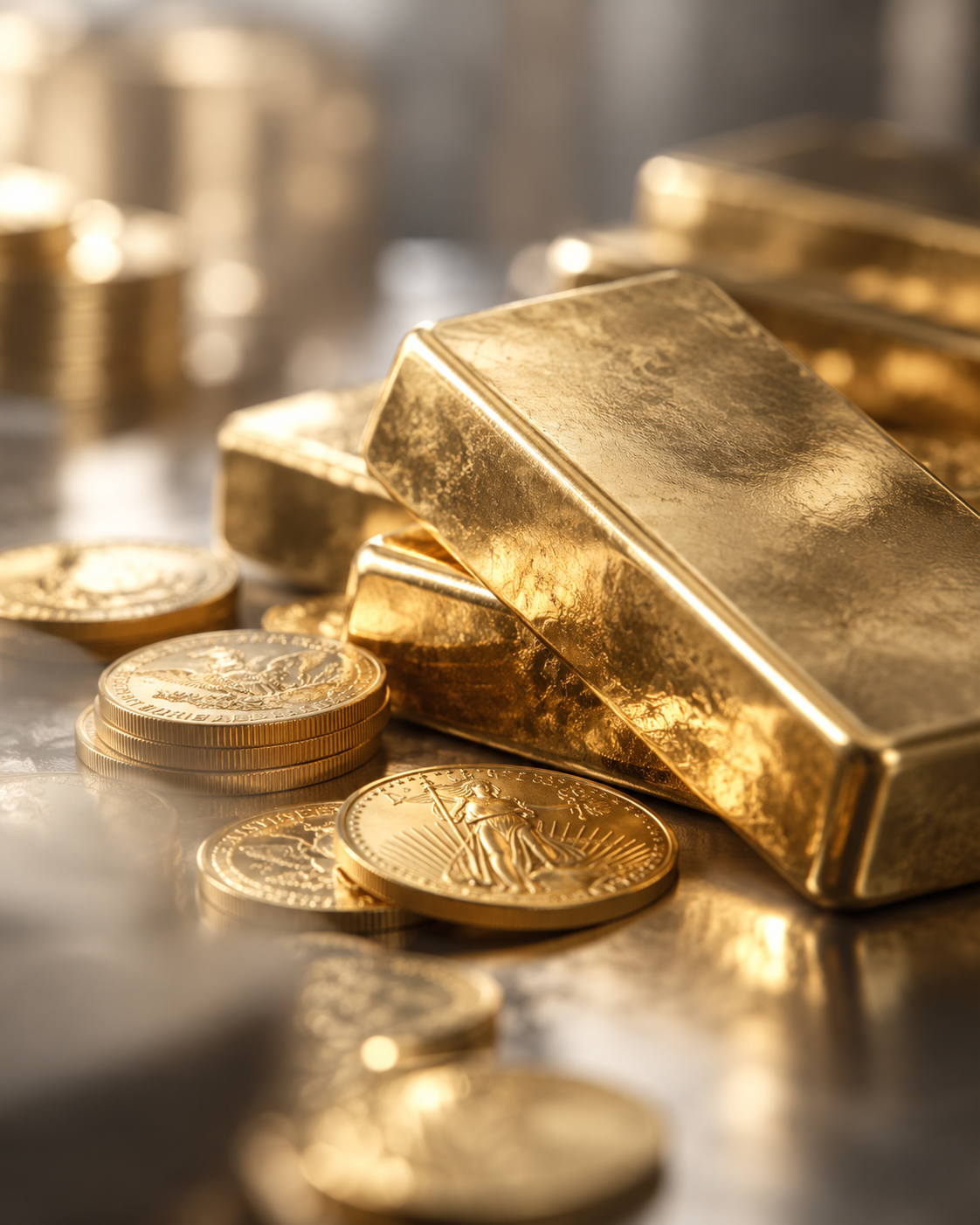 แท่งทองและเหรียญทอง ภาพ Artwork ประจำหมวด Gold Market ไม่ใช่ข่าวหรือราคาตลาดสด